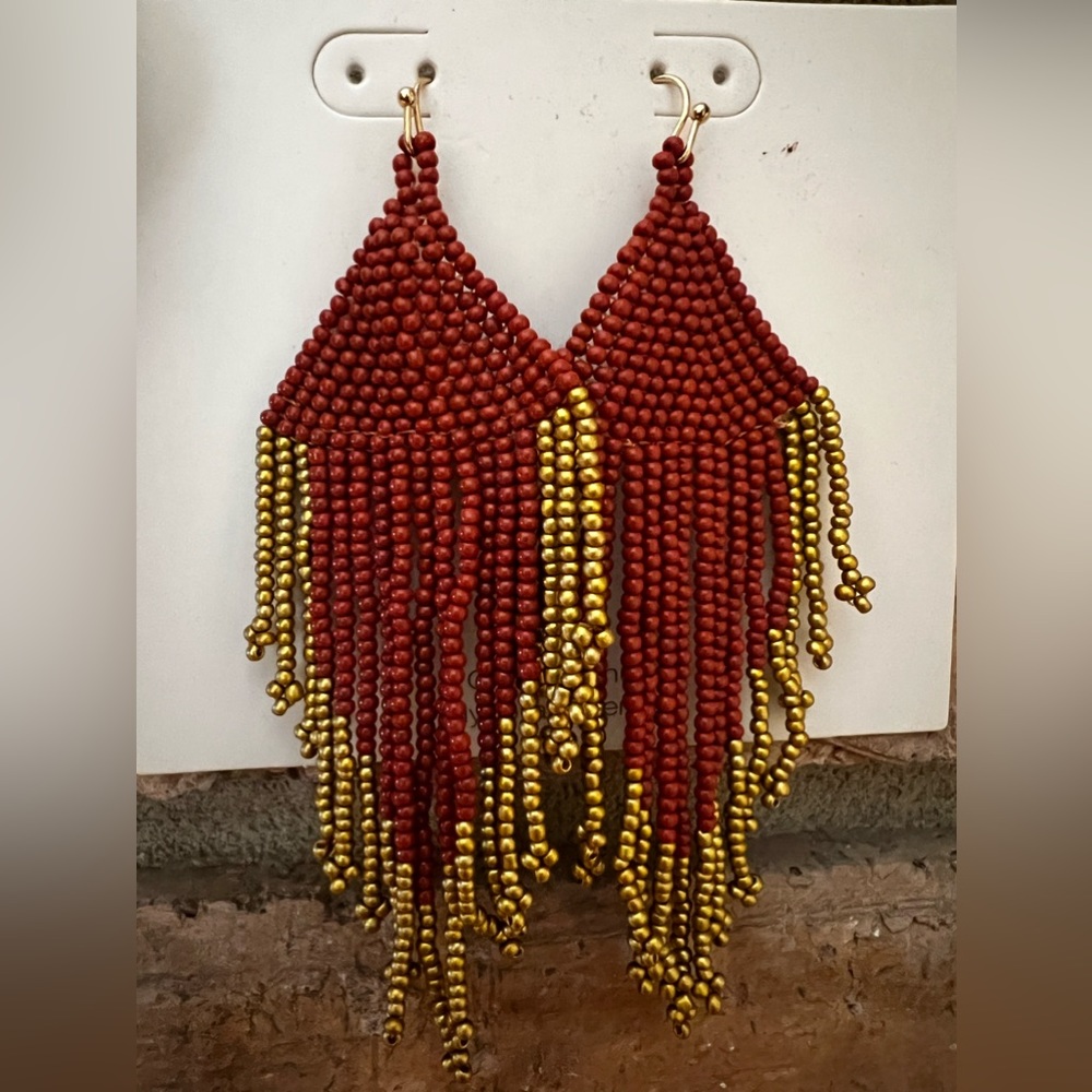 Burnt red and gold bead earrings